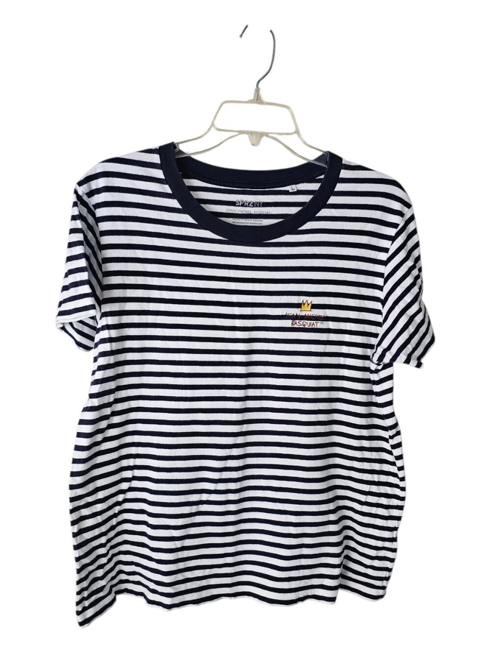 Uniqlo X Basquiat Striped Crew Neck Tee with Embroidered Crown